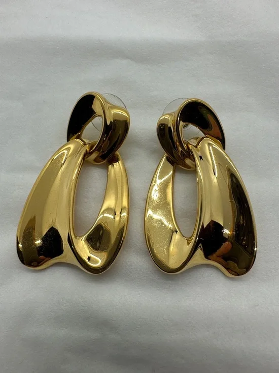 Napier Shiny Gold Sculptural Drop Earrings - Picture 1 of 4